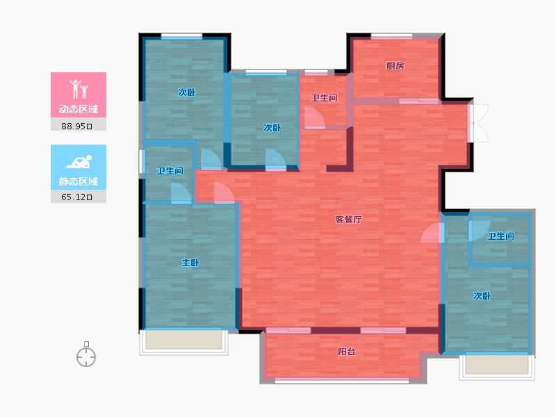 河南省-郑州市-英地运河上苑D1户型172m²-139.59-户型库-动静分区