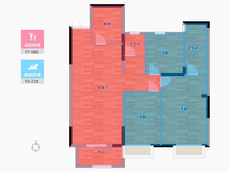 河南省-郑州市-英地运河上苑C户型121m²-96.80-户型库-动静分区