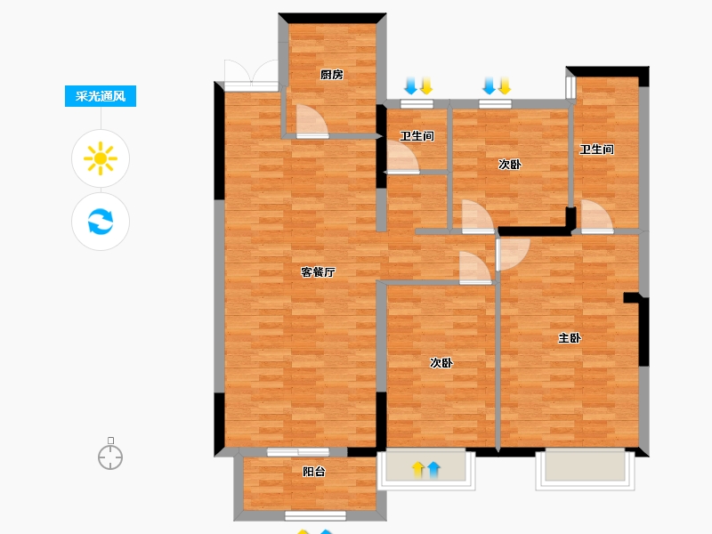 河南省-郑州市-英地运河上苑C户型121m²-96.80-户型库-采光通风