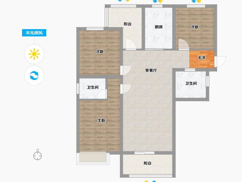 安徽省-阜阳市-和顺名都城-107.67-户型库-采光通风