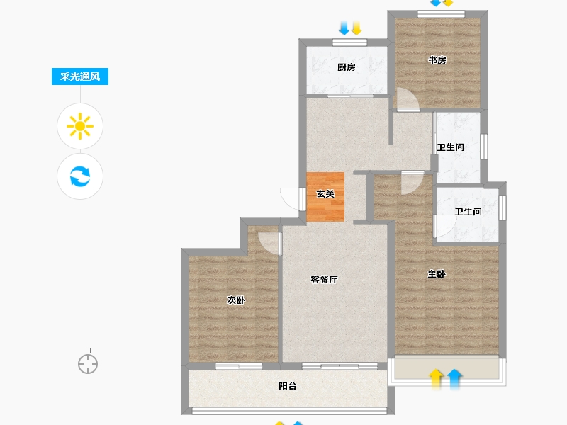 浙江省-杭州市-中南棠玥湾18号楼,19号楼,21号楼117m²-93.60-户型库-采光通风