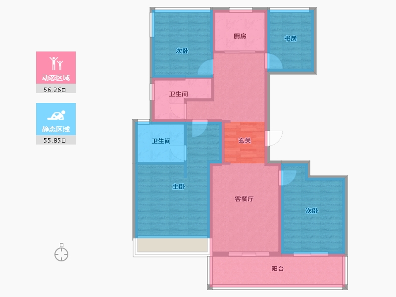 浙江省-杭州市-龙湖葛洲坝景粼天著19号楼,14号楼124m²-99.50-户型库-动静分区