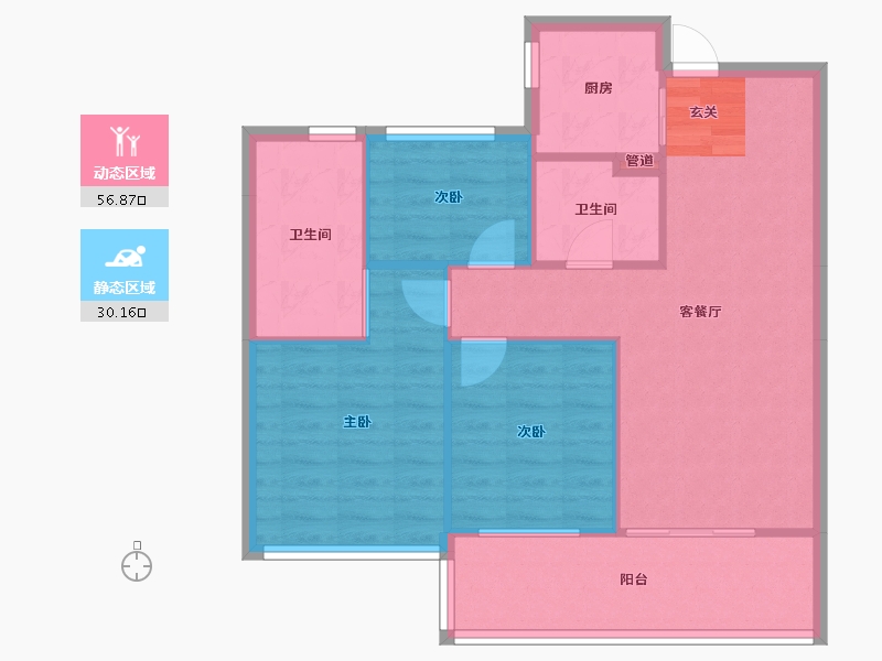 浙江省-杭州市-佳源湘湖印象F86m²-79.01-户型库-动静分区