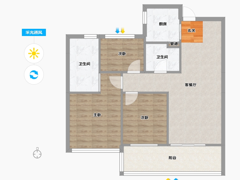 浙江省-杭州市-佳源湘湖印象F86m²-79.01-户型库-采光通风