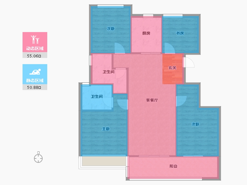 浙江省-杭州市-阳光城保亿翡丽云邸C户型121m²-96.80-户型库-动静分区