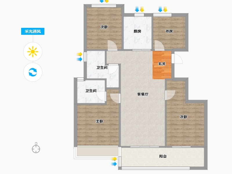 浙江省-杭州市-阳光城保亿翡丽云邸C户型121m²-96.80-户型库-采光通风