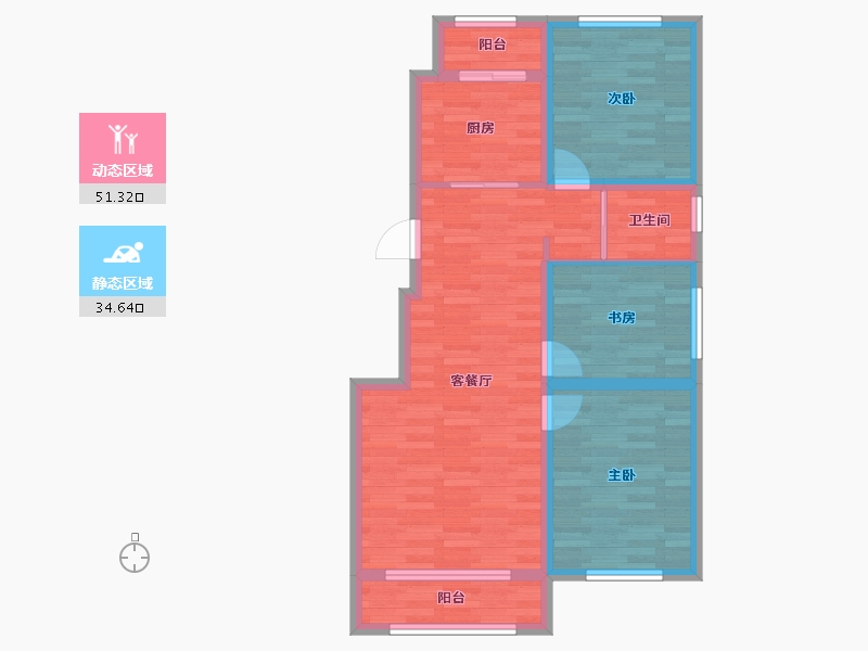 吉林省-延边朝鲜族自治州-万城院子-76.84-户型库-动静分区