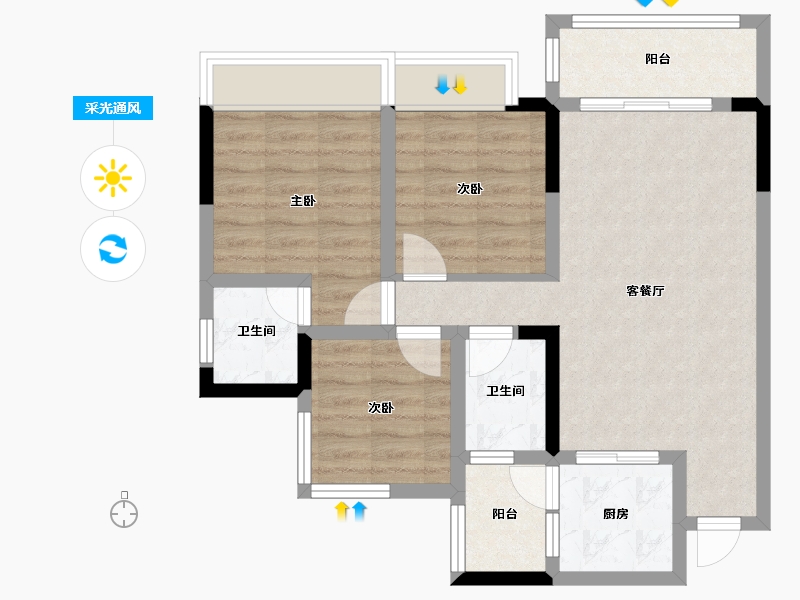 四川省-内江市-远达世纪城-70.31-户型库-采光通风