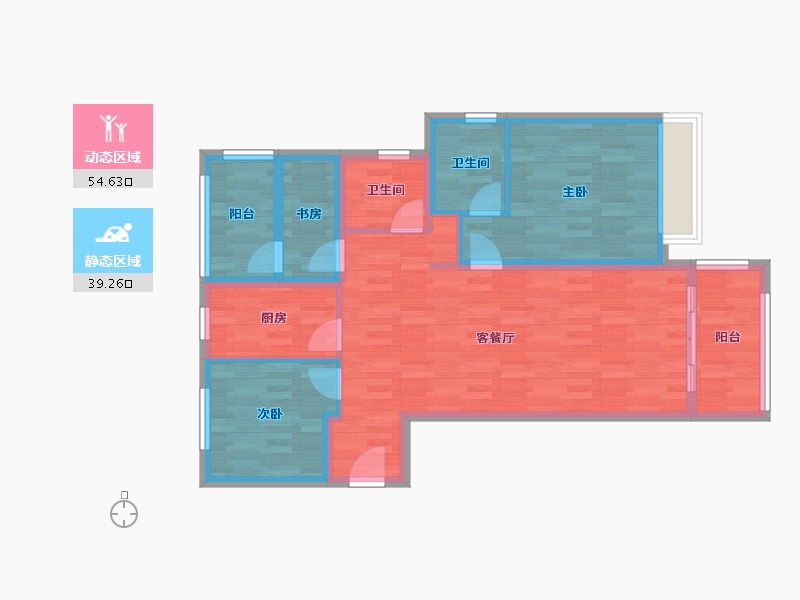 河南省-郑州市-雅居乐春森湖畔-83.05-户型库-动静分区