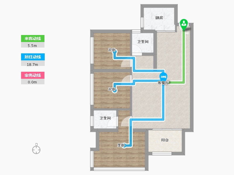 四川省-成都市-源滩国际社区C’户型78m²-72.45-户型库-动静线