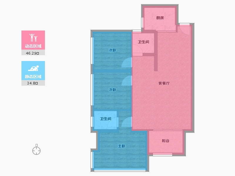 四川省-成都市-源滩国际社区C’户型78m²-72.45-户型库-动静分区