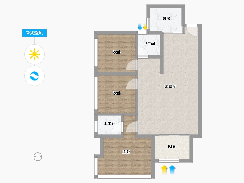 四川省-成都市-源滩国际社区C’户型78m²-72.45-户型库-采光通风