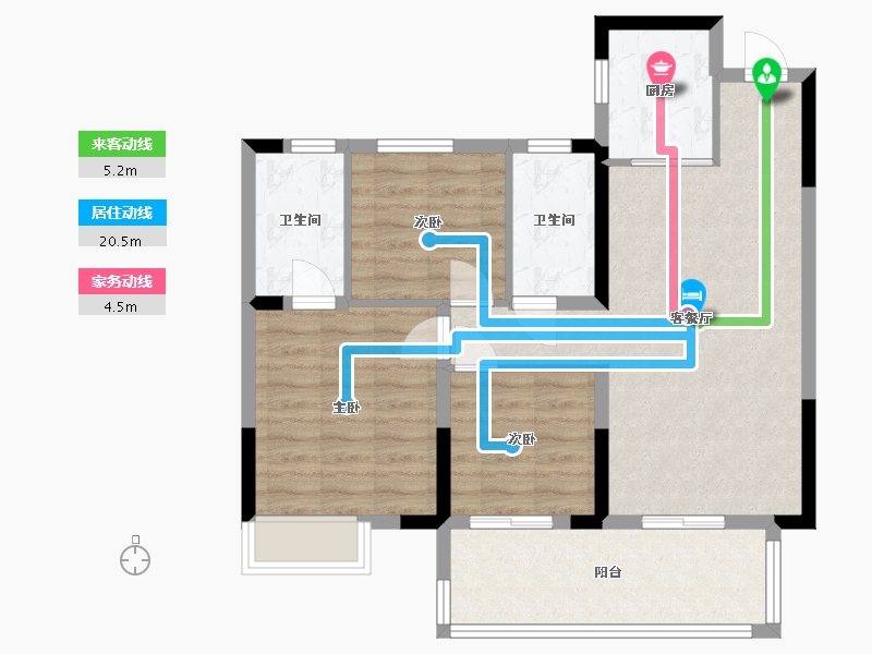 河南省-郑州市-泰美嘉亲亲嘉苑C1户型99m²-78.86-户型库-动静线