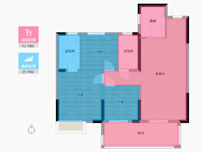 河南省-郑州市-泰美嘉亲亲嘉苑C1户型99m²-78.86-户型库-动静分区