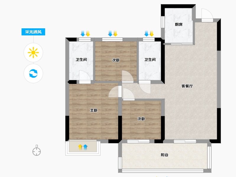 河南省-郑州市-泰美嘉亲亲嘉苑C1户型99m²-78.86-户型库-采光通风