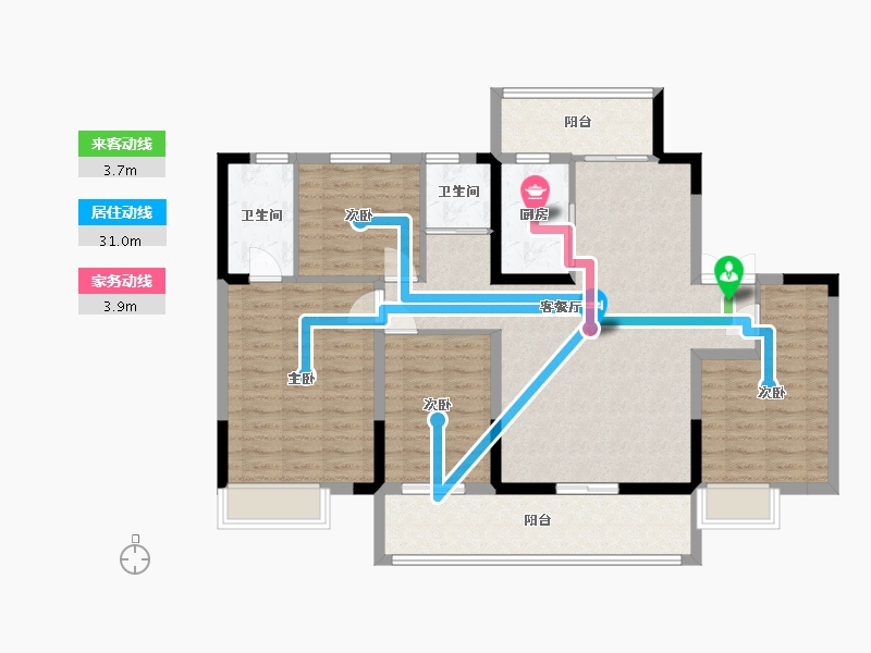 河南省-郑州市-泰美嘉亲亲嘉苑B1户型142m²-113.15-户型库-动静线