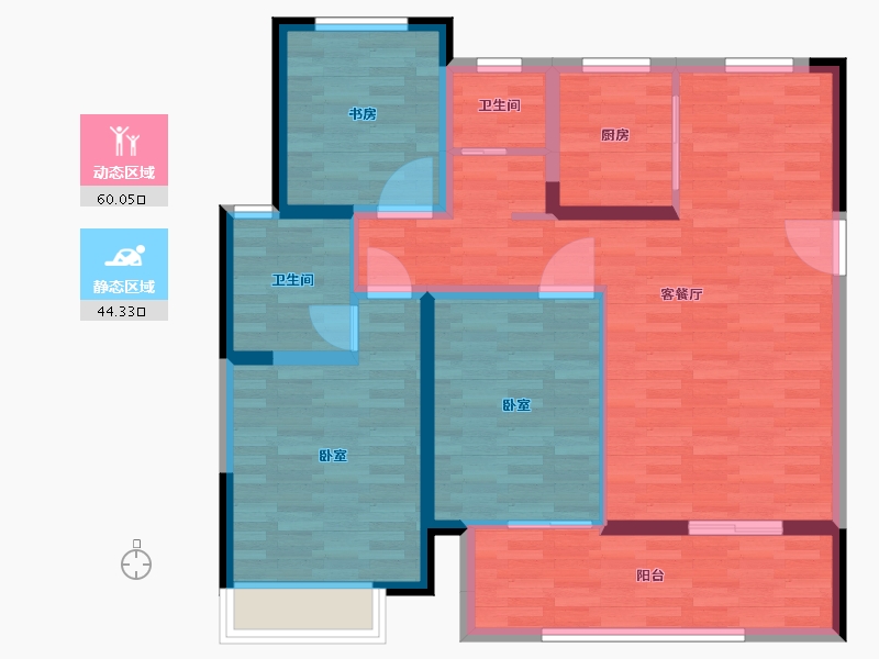 河南省-郑州市-翰林茗郡A户型117m²-93.40-户型库-动静分区