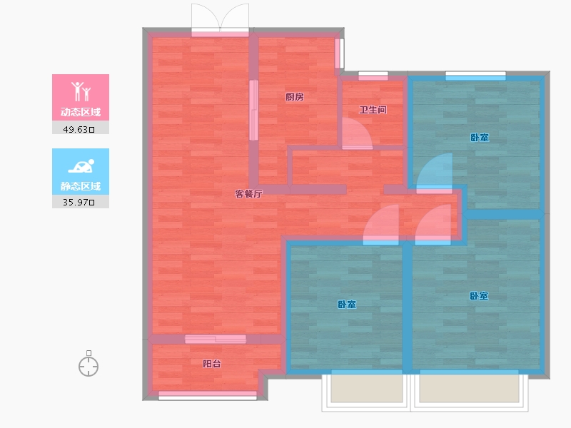 河南省-郑州市-龙中金源B95m²-75.36-户型库-动静分区