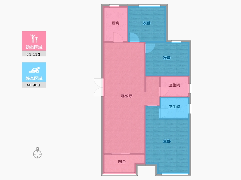 河南省-郑州市-龙中金源C1户型105m²-84.11-户型库-动静分区