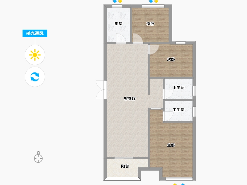 河南省-郑州市-龙中金源C1户型105m²-84.11-户型库-采光通风