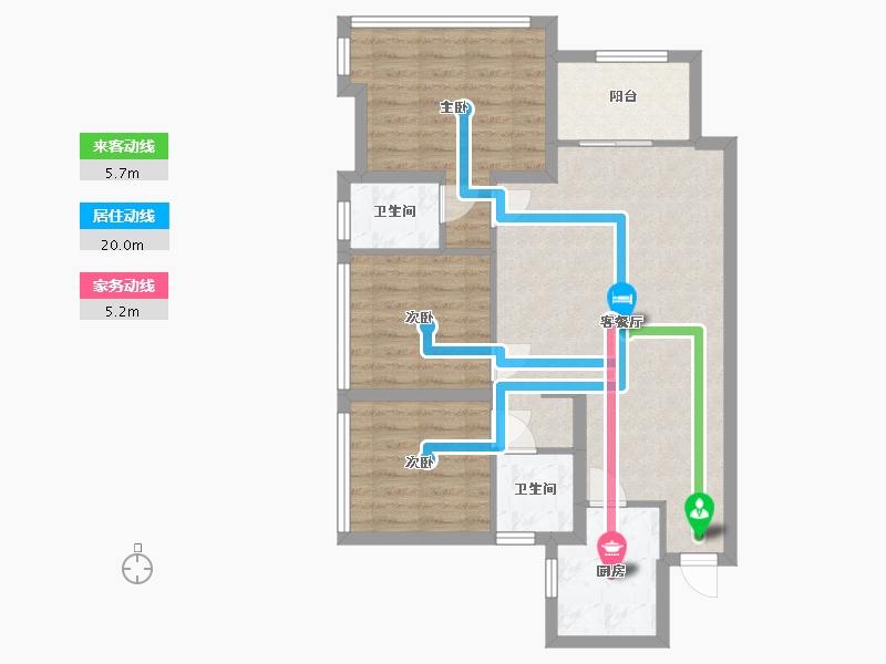 四川省-成都市-源滩国际社区B户型90m²-77.34-户型库-动静线