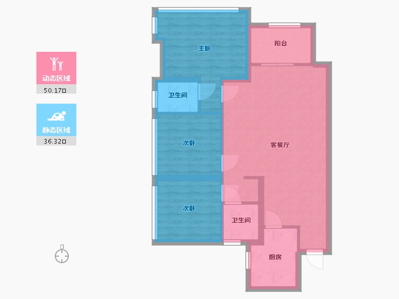 四川省-成都市-源滩国际社区B户型90m²-77.34-户型库-动静分区