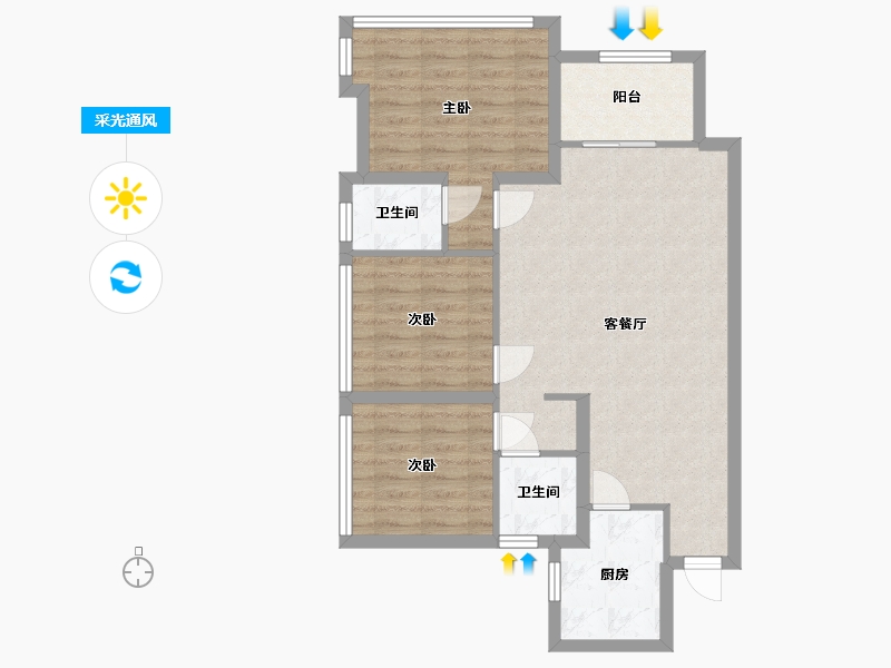 四川省-成都市-源滩国际社区B户型90m²-77.34-户型库-采光通风