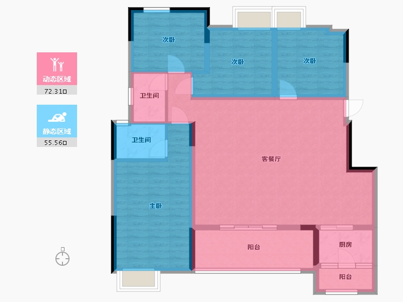 重庆-重庆市-康田宸樾洋房A2户套内120m²-114.98-户型库-动静分区