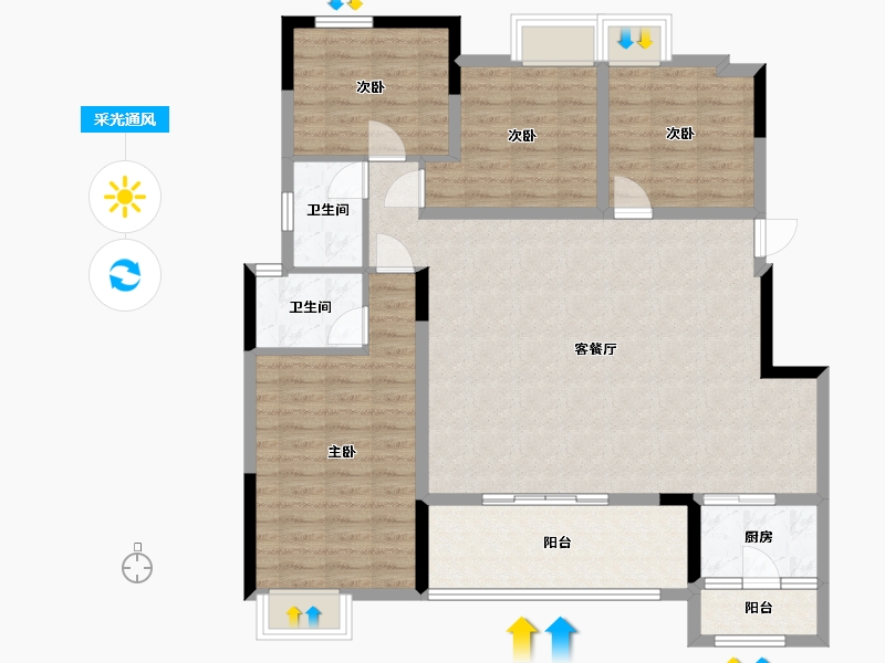 重庆-重庆市-康田宸樾洋房A2户套内120m²-114.98-户型库-采光通风