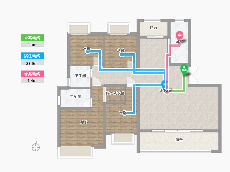 重庆-重庆市-龙湖云瑶玉陛A2户型套内121m²-116.17-户型库-动静线