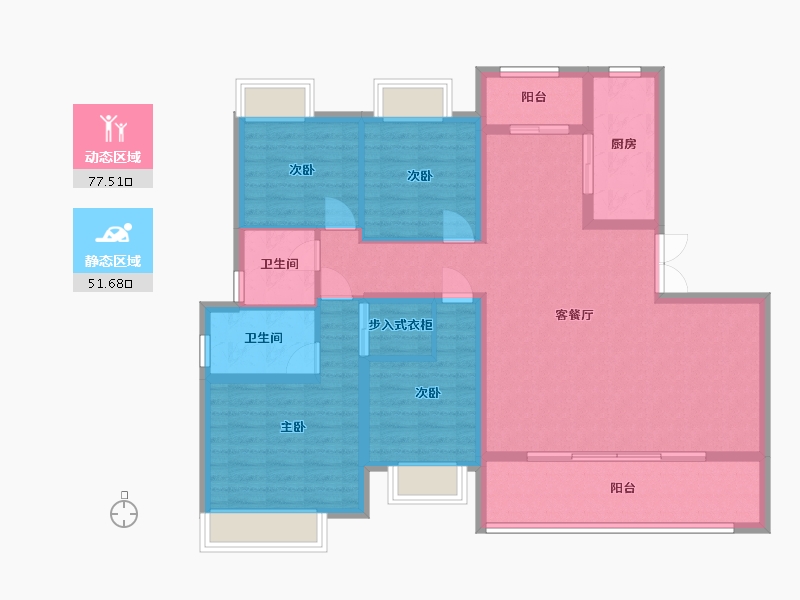 重庆-重庆市-龙湖云瑶玉陛A2户型套内121m²-116.17-户型库-动静分区