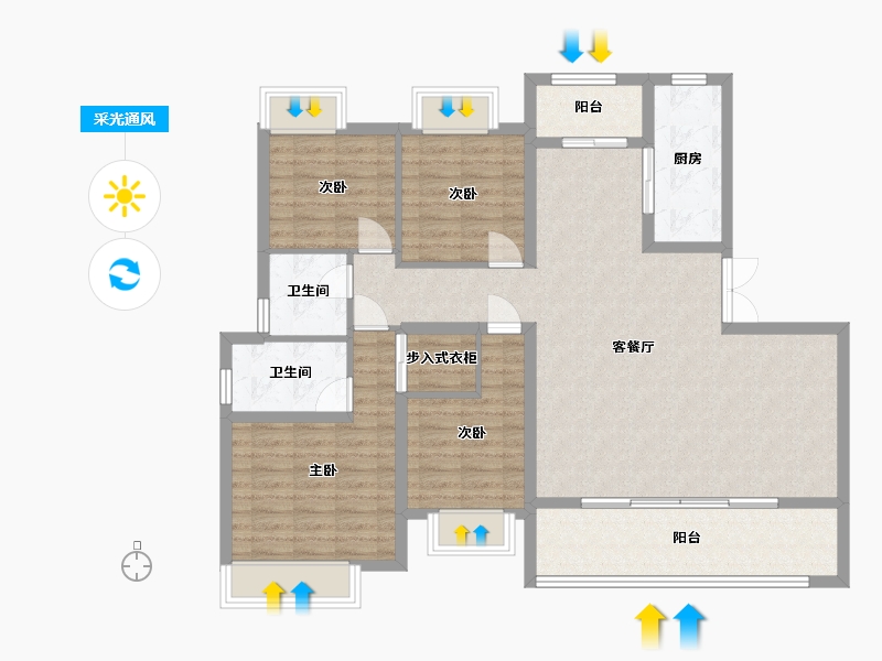 重庆-重庆市-龙湖云瑶玉陛A2户型套内121m²-116.17-户型库-采光通风