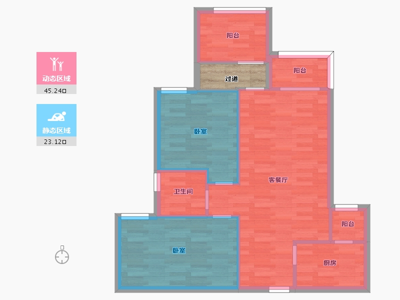 重庆-重庆市-北大资源悦来2,8,E2户型套内64m²-63.99-户型库-动静分区