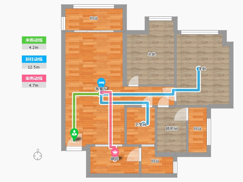 重庆-重庆市-北大资源悦来3.G1’户型套内72m²-72.27-户型库-动静线