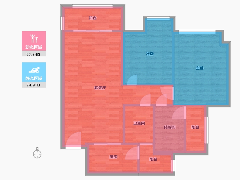 重庆-重庆市-北大资源悦来3.G1’户型套内72m²-72.27-户型库-动静分区