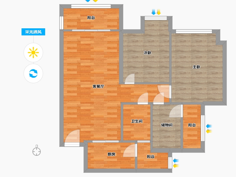 重庆-重庆市-北大资源悦来3.G1’户型套内72m²-72.27-户型库-采光通风