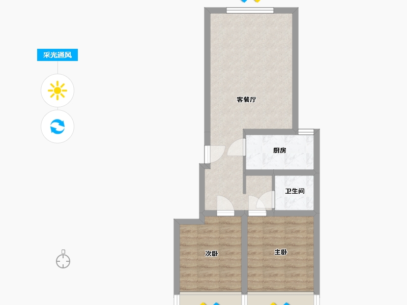 北京-北京市-中海首钢长安云锦B1户型74m²-53.57-户型库-采光通风