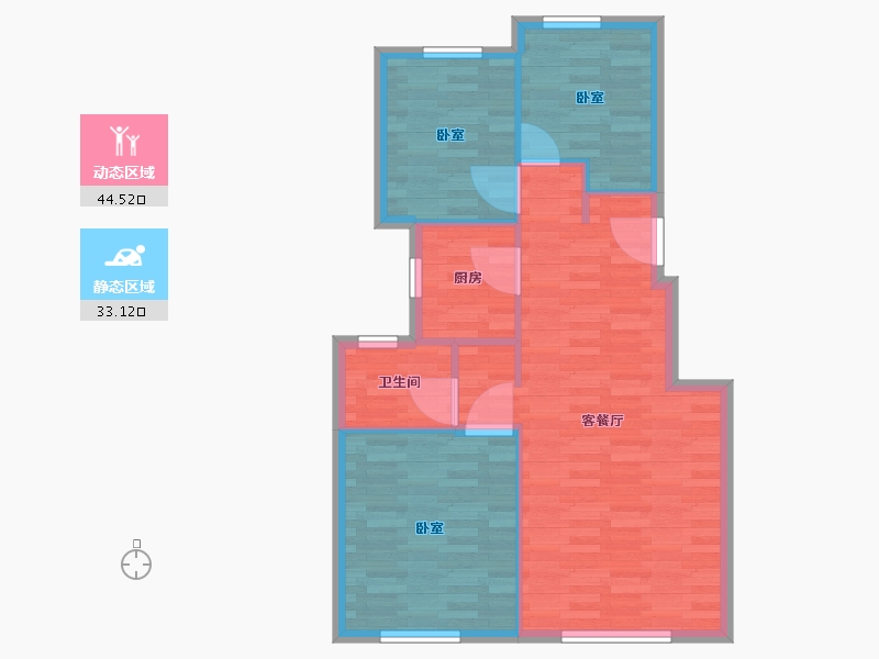 北京-北京市-中海首钢长安云锦C1户型89m²-69.03-户型库-动静分区