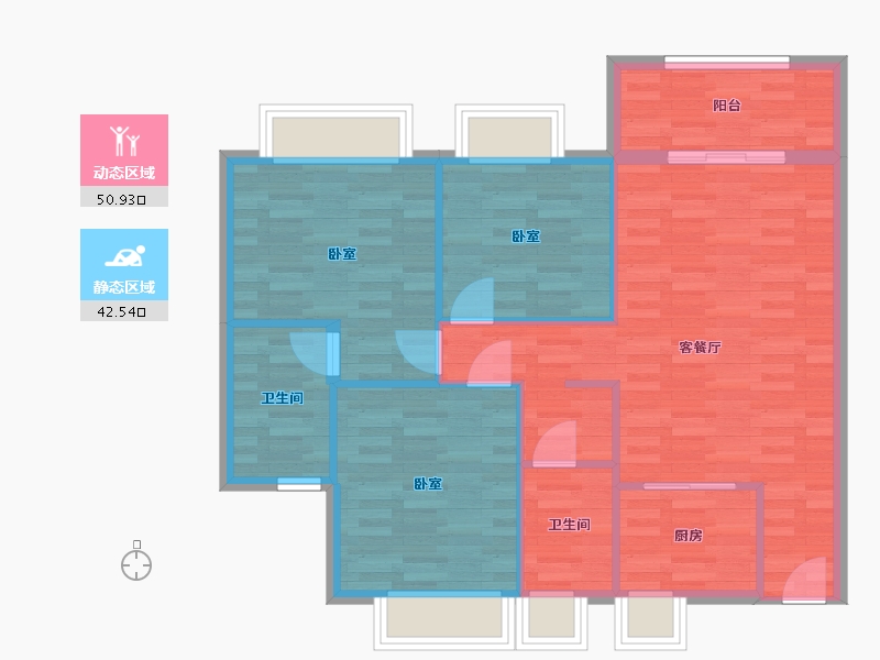 广东省-广州市-南沙万地雅涛阁3号楼B单元04户型107m²-84.99-户型库-动静分区