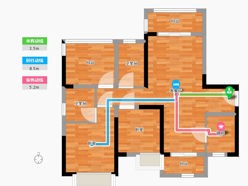 广东省-广州市-天宇广场3栋03户型94m²-74.78-户型库-动静线