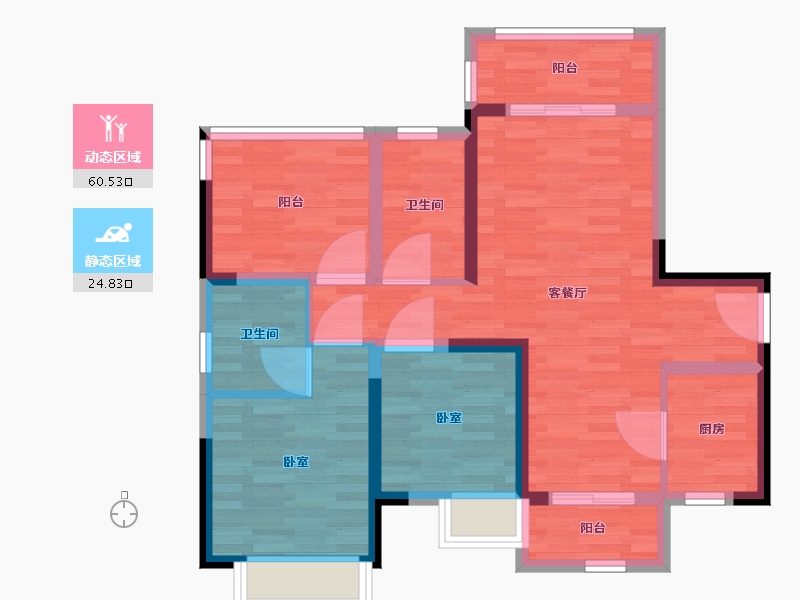 广东省-广州市-天宇广场3栋03户型94m²-74.78-户型库-动静分区