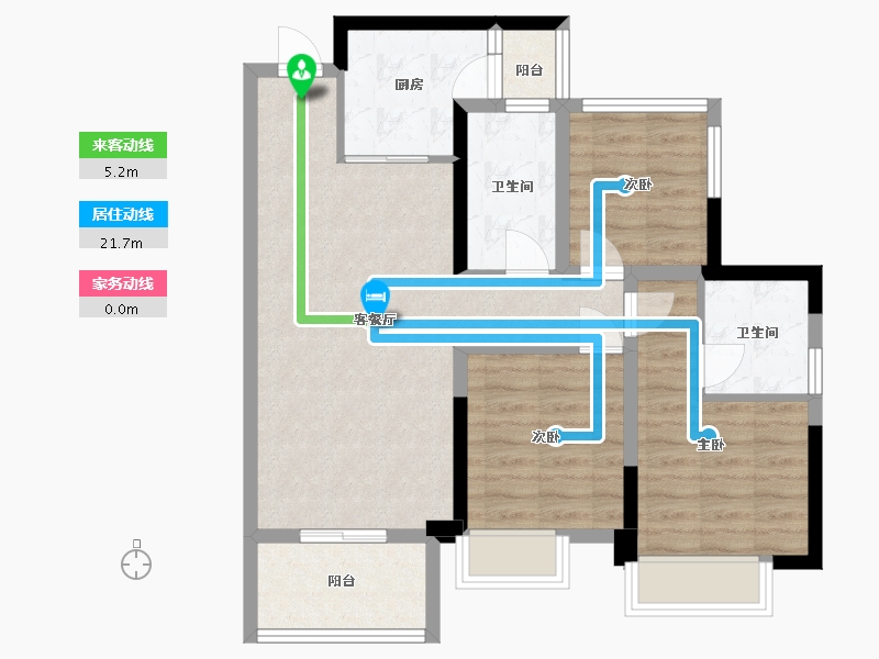 广东省-广州市-天宇广场3栋0102户型97m²-76.74-户型库-动静线