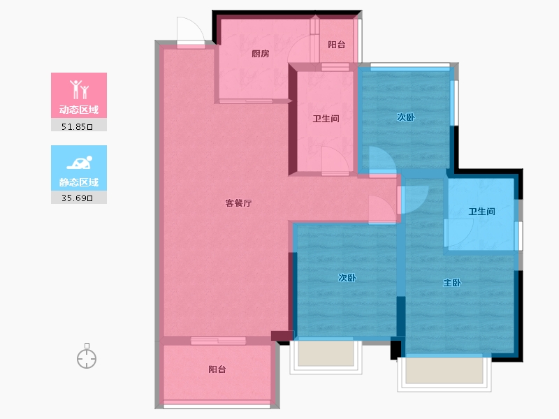 广东省-广州市-天宇广场3栋0102户型97m²-76.74-户型库-动静分区