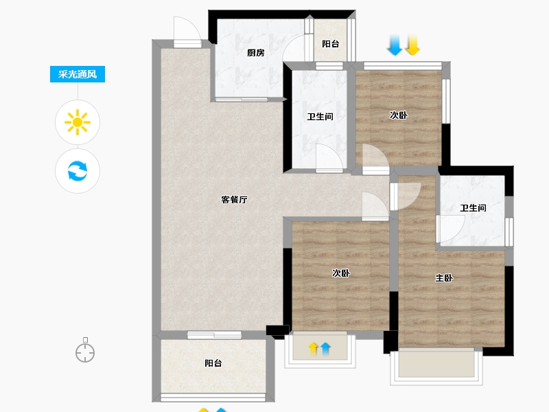 广东省-广州市-天宇广场3栋0102户型97m²-76.74-户型库-采光通风