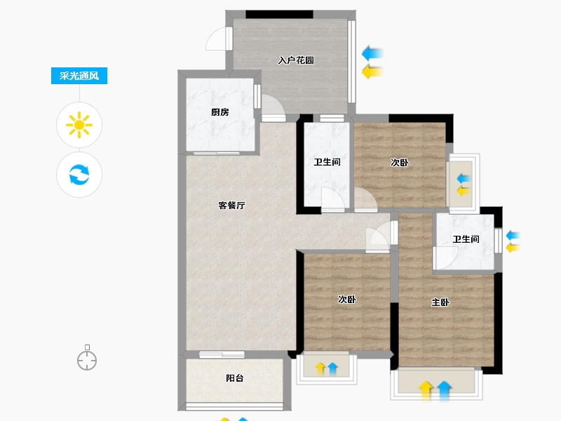 广东省-广州市-天宇广场4栋0102户型107m²-84.58-户型库-采光通风