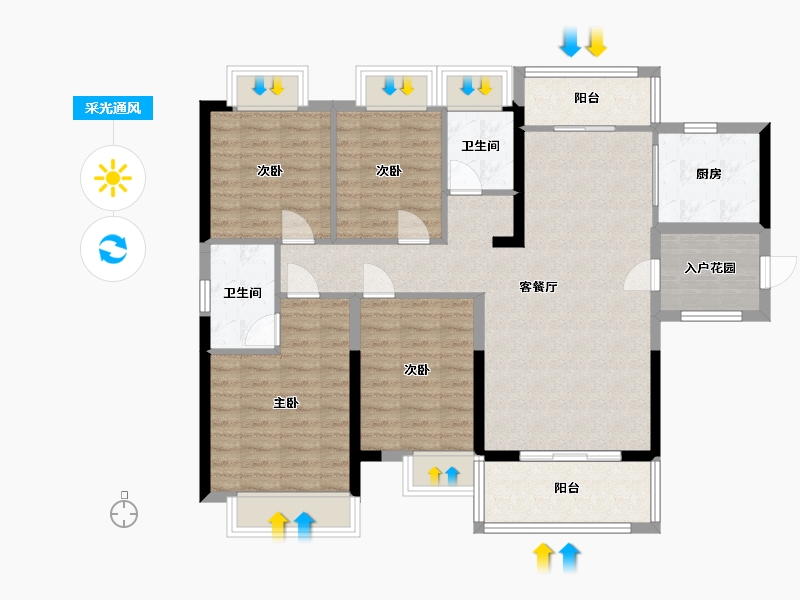 广东省-广州市-天宇广场4栋03户型131m²-104.58-户型库-采光通风