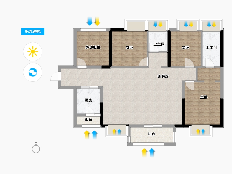 广东省-广州市-天宇广场3栋05户型130m²-103.15-户型库-采光通风