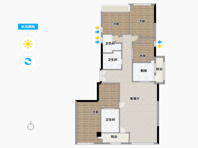 广东省-广州市-时代四季奕居C户型204m²-157.44-户型库-采光通风