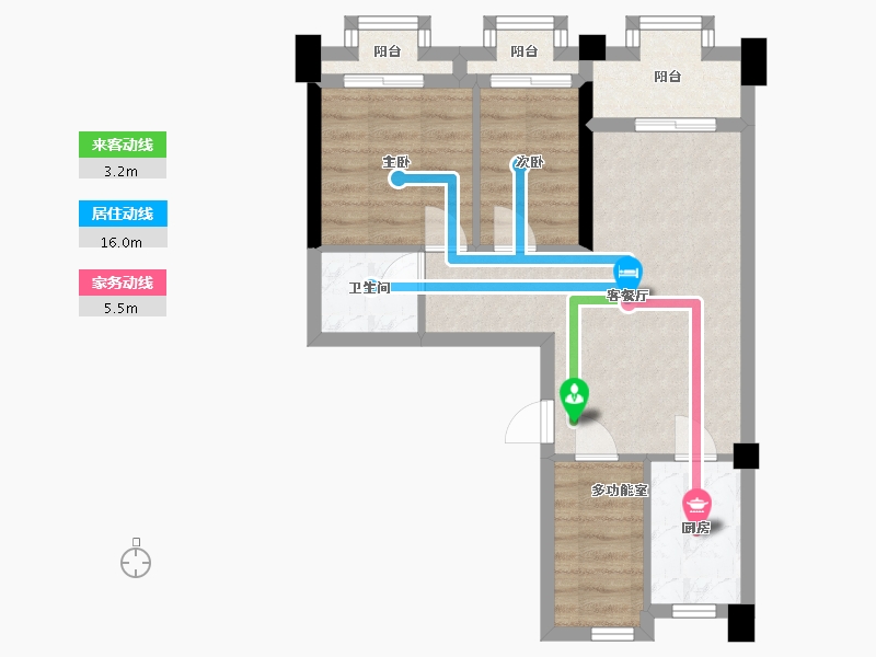 广东省-广州市-实地紫薇公馆70m²-56.70-户型库-动静线