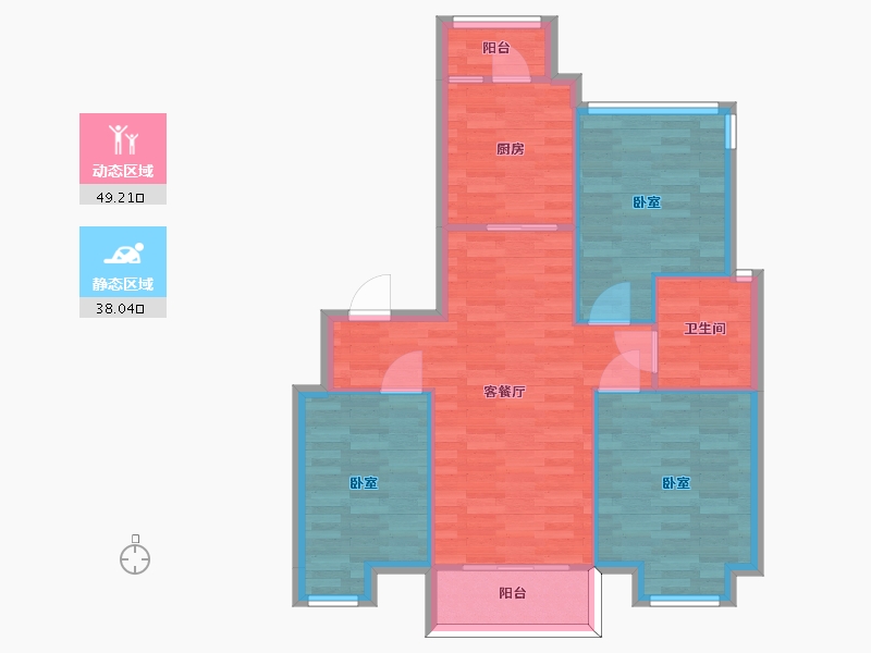 重庆-重庆市-中金泓府GC2户型套内79m²-79.00-户型库-动静分区